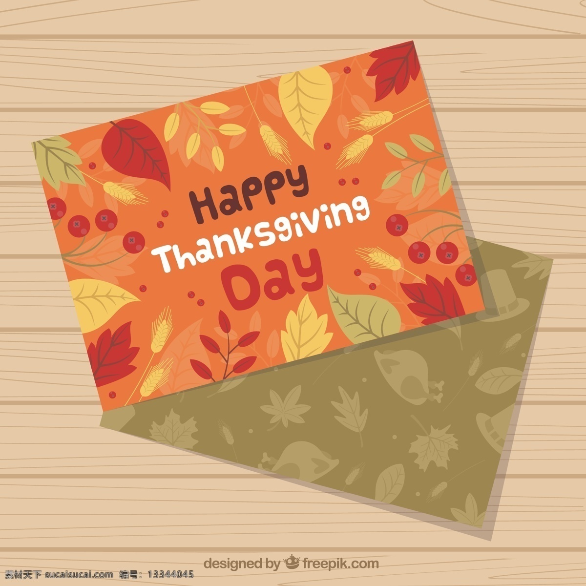 彩色 树叶 感恩节 卡片 麦穗 木板 浆果 happy thanksgiving day 枫叶 火鸡 名片卡片