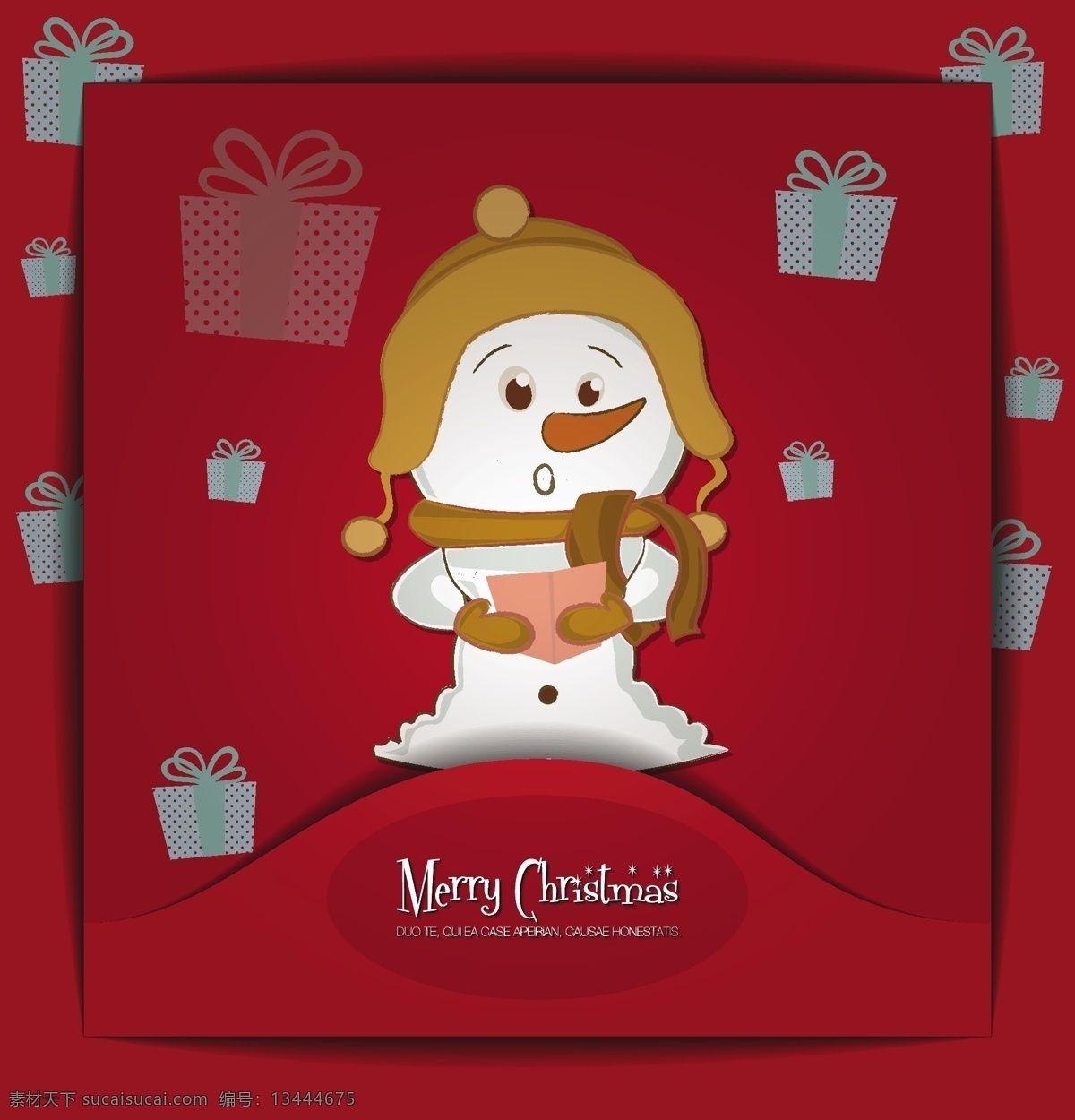 红色 背景 可爱 圣诞 雪人 圣诞快乐 节日素材 新年 新年快乐 海报 广告 插画 圣诞节 矢量素材