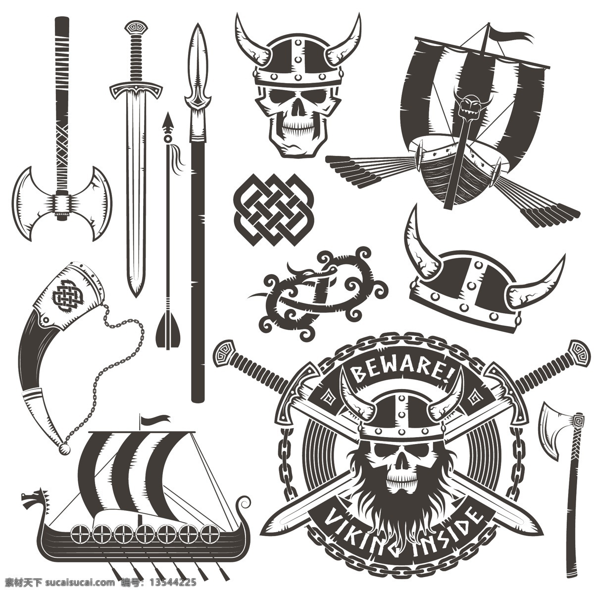 海盗主题矢量 海盗头盔 牛角帽子 海盗 北欧海盗标志 海盗标志 标贴标签 矢量素材 船长 海盗船