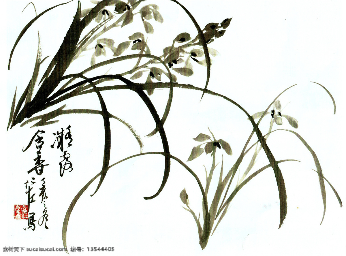 水墨兰花写意 国画 兰花 写意 水墨画 国画小品 文化艺术 绘画书法 设计图库