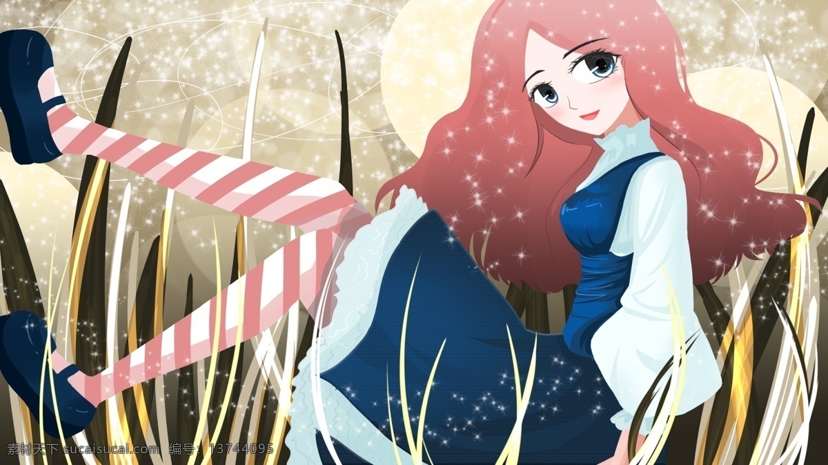 原创 手绘 插画 光 女孩 星光 漫画 壁纸 闪亮 背景