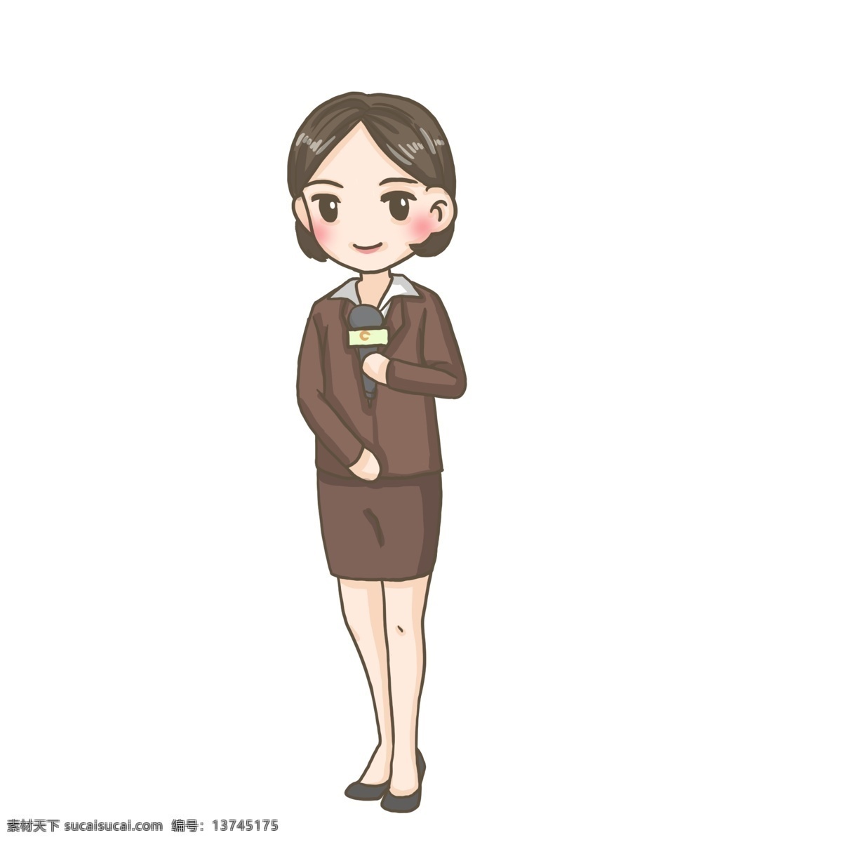 一个 女 记者 节日 访谈 记录对话 职业男女 社会记录者 行业 新闻 职业女性 西装裙 话筒牌