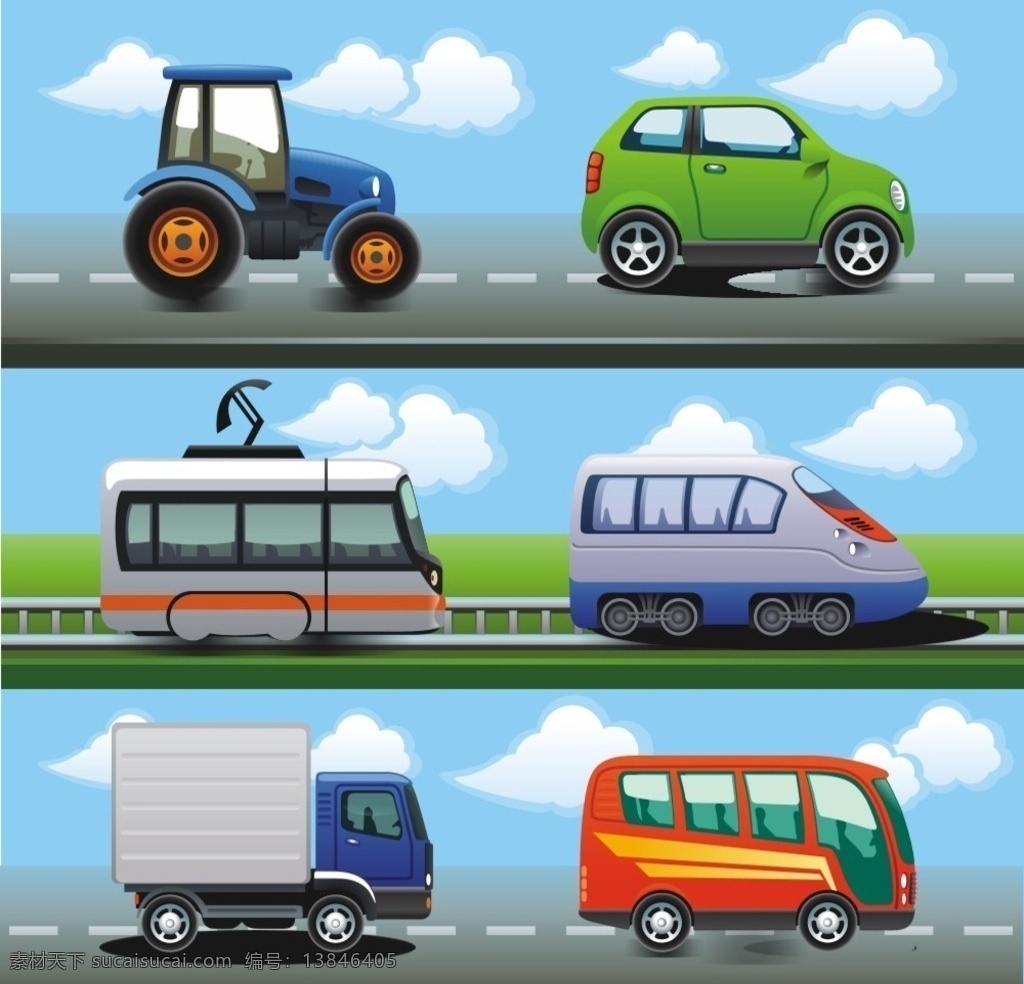各种 小汽车 矢量 各种小汽车 拖拉机 小轿车 动车 有轨电车 客车 货车 巴士 卡通设计
