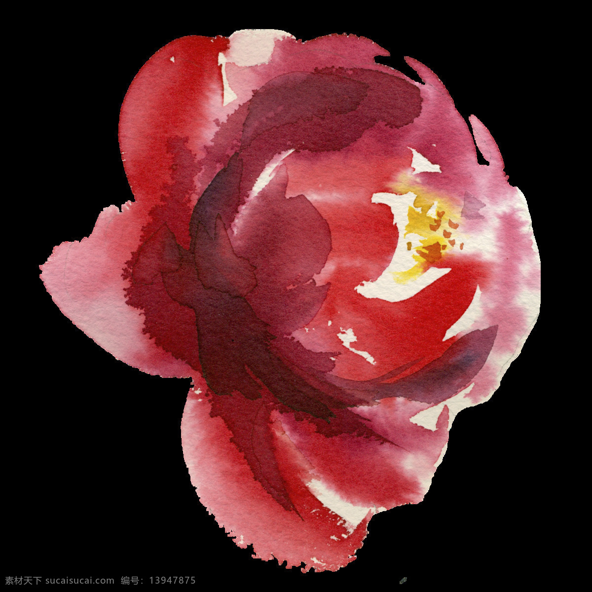 渲染 鲜红 花朵 透明 黄色 美艳 免扣素材 手绘 水彩 透明素材 唯美 装饰图案