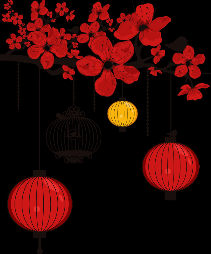 中式 喜庆 花枝 灯笼 元素 节日 大红灯笼 红色灯笼 红色花灯 节日灯笼 节日素材 节日元素 免扣元素 新年灯笼 中国结