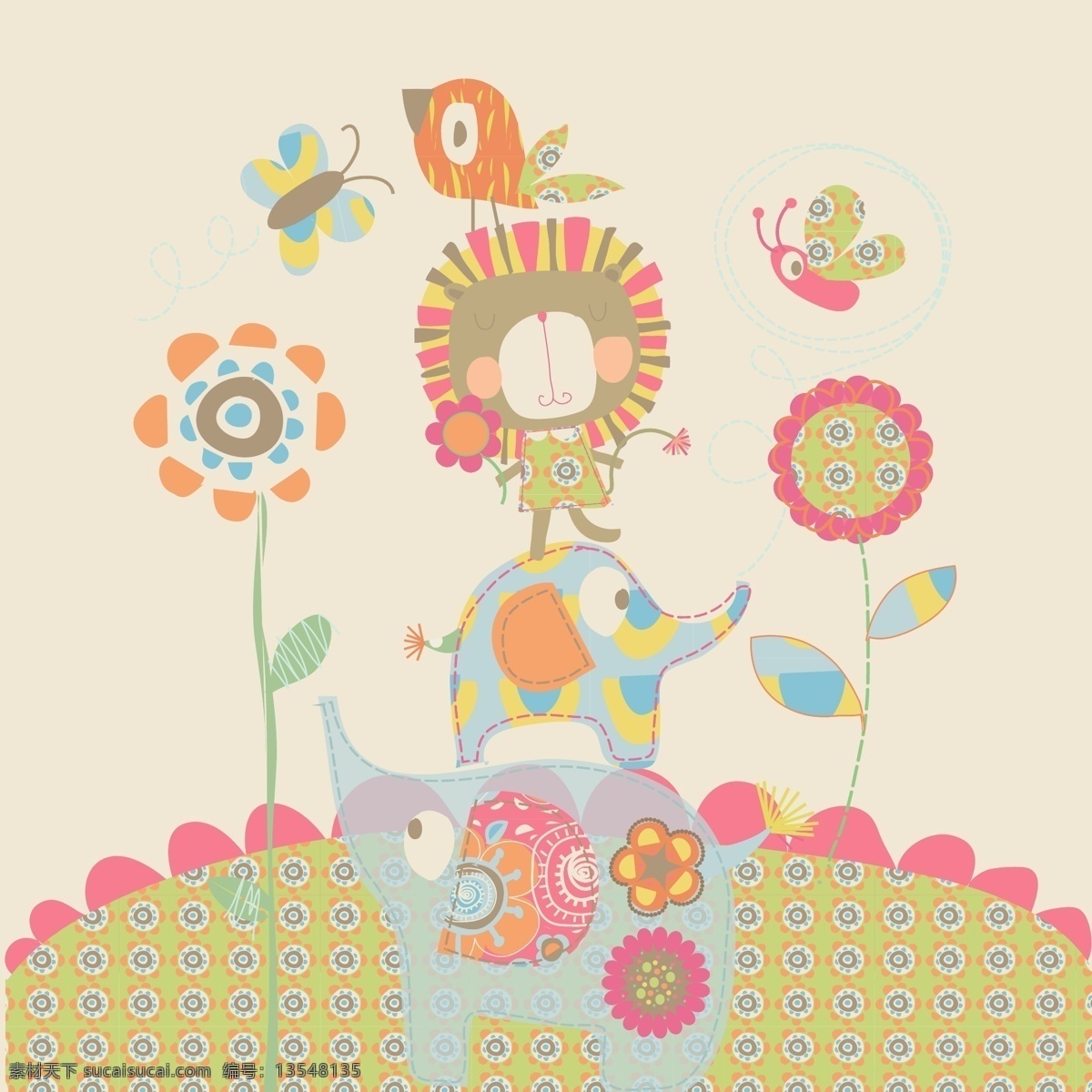 印花 矢量图 大象 动物 服装图案 卡通 狮子 印花矢量图 面料图库 服装设计 图案花型
