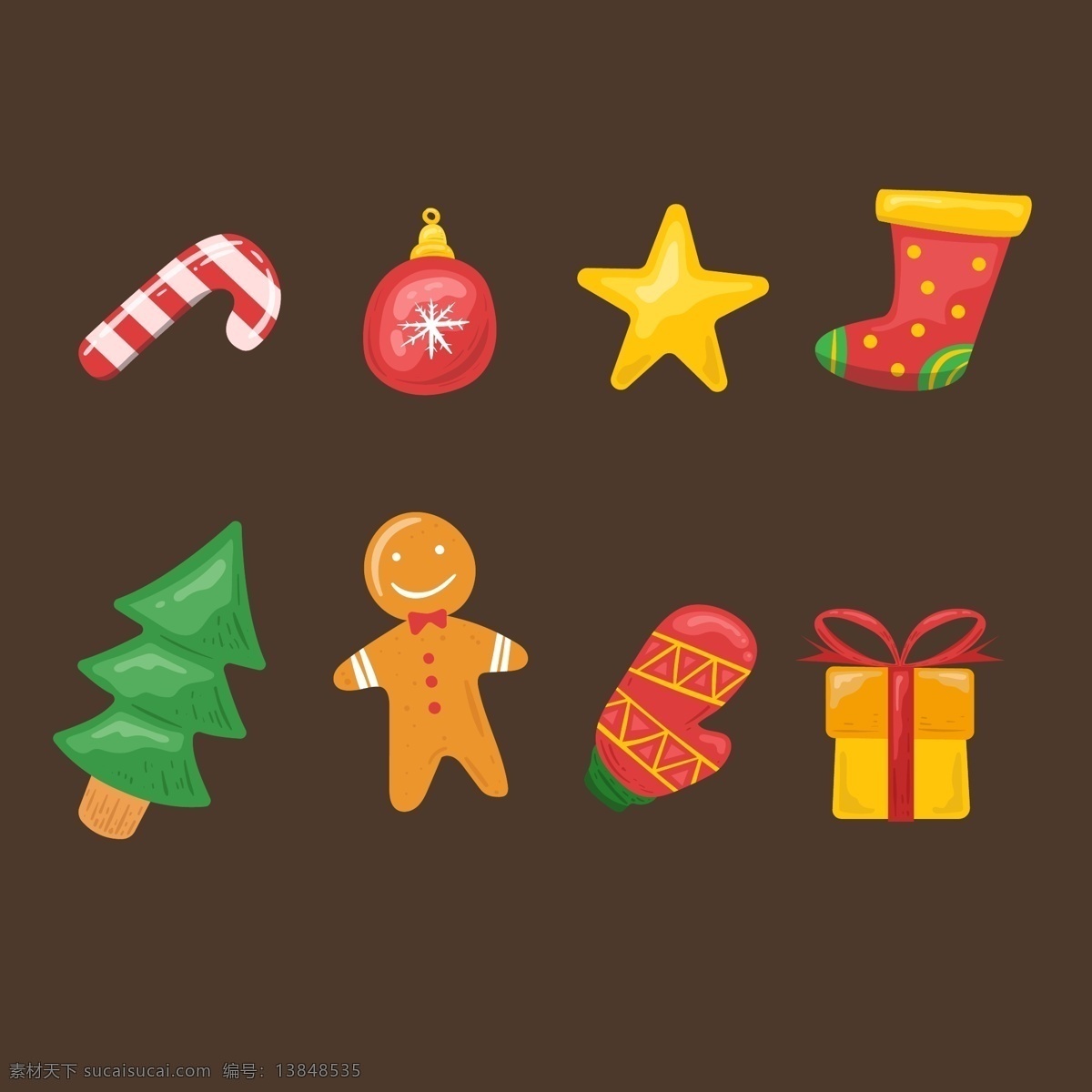 彩色 圣诞 元素 矢量 礼物 星星 圣诞树 圣诞节 设计素材 糖果 手套 圣诞袜 姜饼人