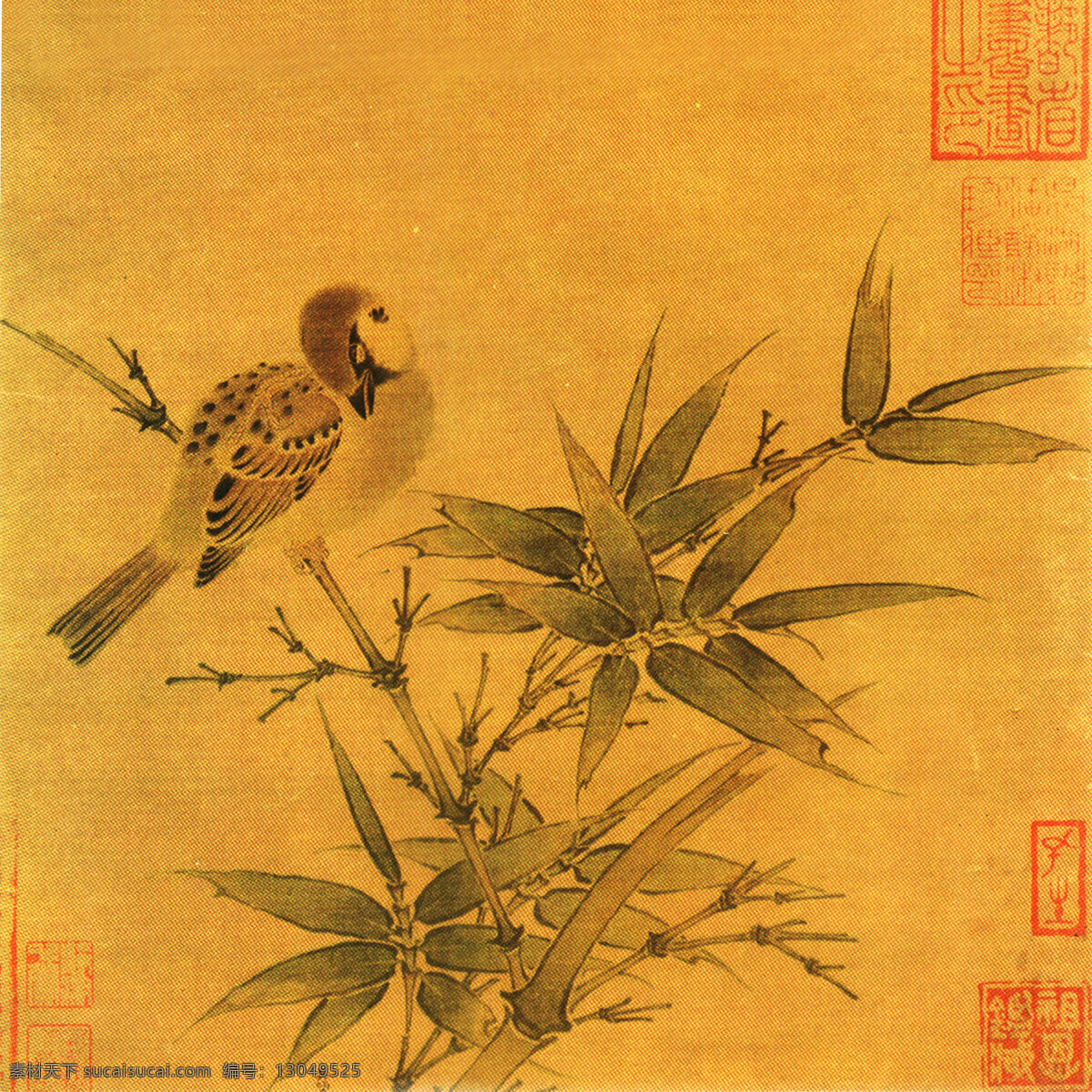 宋免费下载 高清 古典 绘画书法 麻雀 设计图库 宋 文化艺术 小鸟 佚名 竹雀图页 竹 矢量图 日常生活