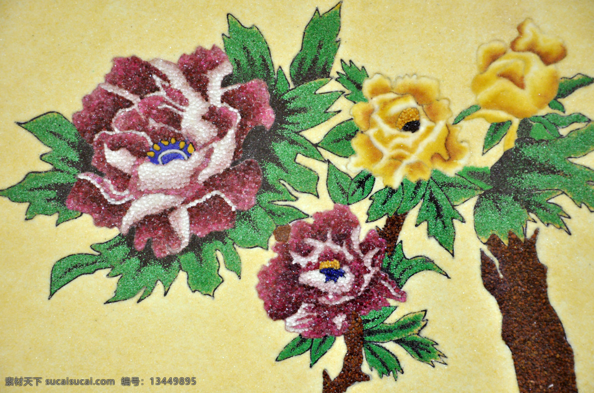 红蓝宝石画 秋景宝石画 宝石画 红宝石 绿宝石 秋景 红叶 小桥流水 草房 花 美术绘画 文化艺术