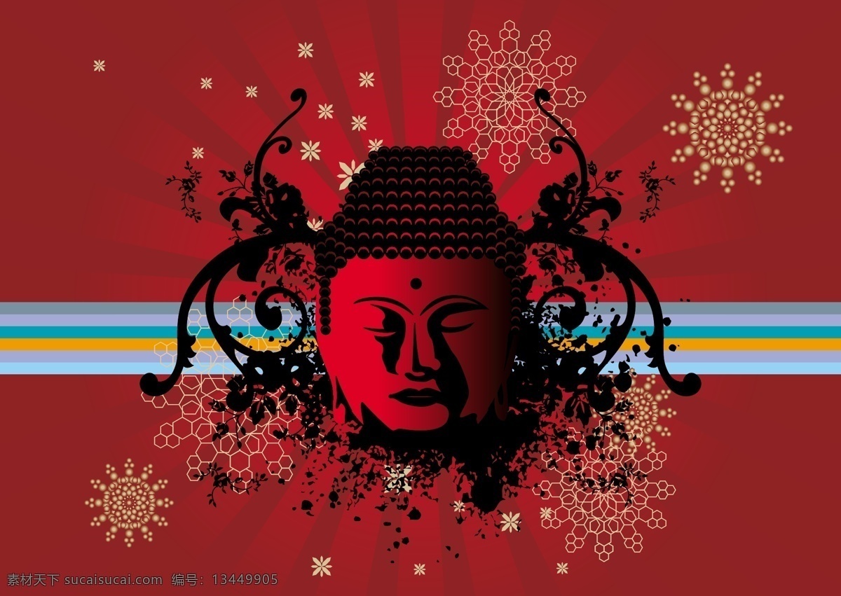 佛祖 花纹 背景 头像 图案 纹身 t恤 印花 矢量素材 印花图案 底纹边框 红色