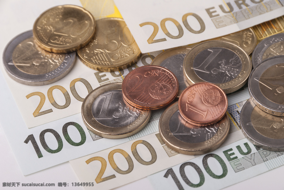 欧元 硬币 钞票 纸币 财富 钱 金融货币 投资理财 商务金融