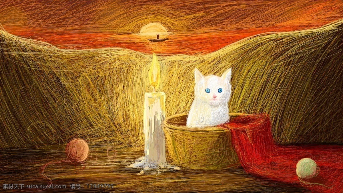 治愈 系 线圈 萌 宠 原创 插画 猫 蜡烛 光 配图 治愈系 萌宠