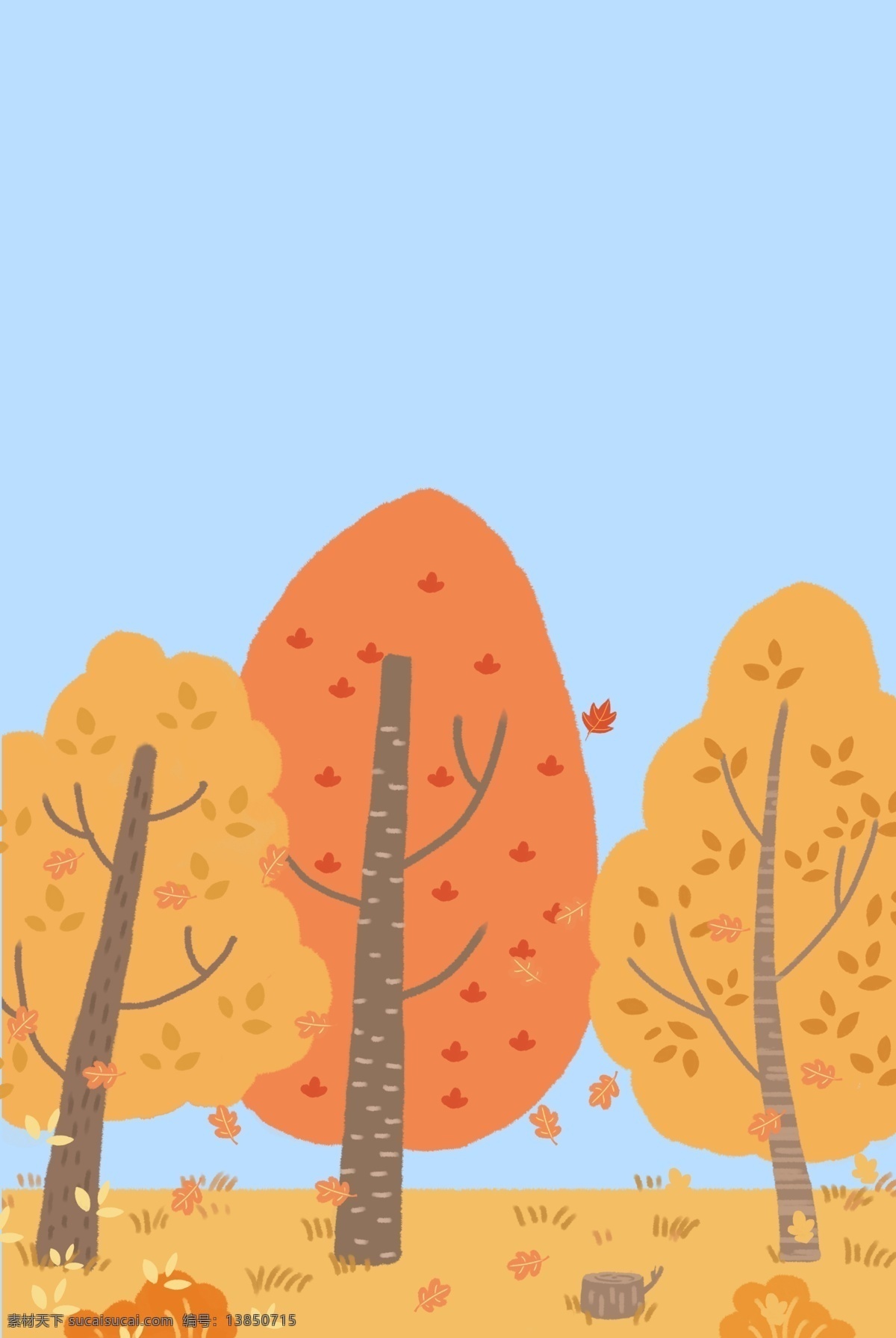 手绘 秋色 海报 背景 秋季 秋天 树木 落叶 叶子