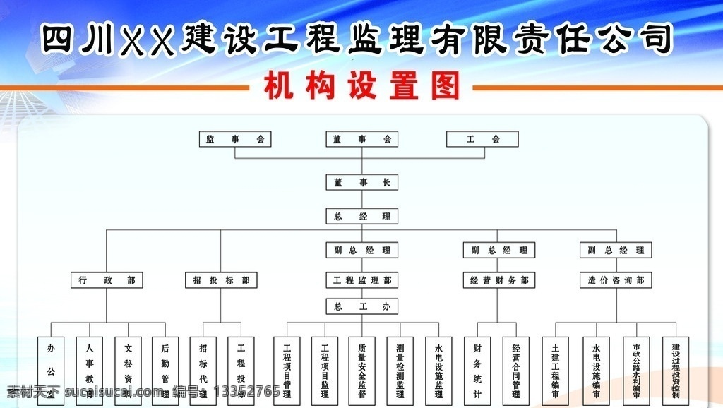 机构设置图 建设 工程监理 公司 楼房 宣传展板 psd格式 展板模板 广告设计模板 源文件