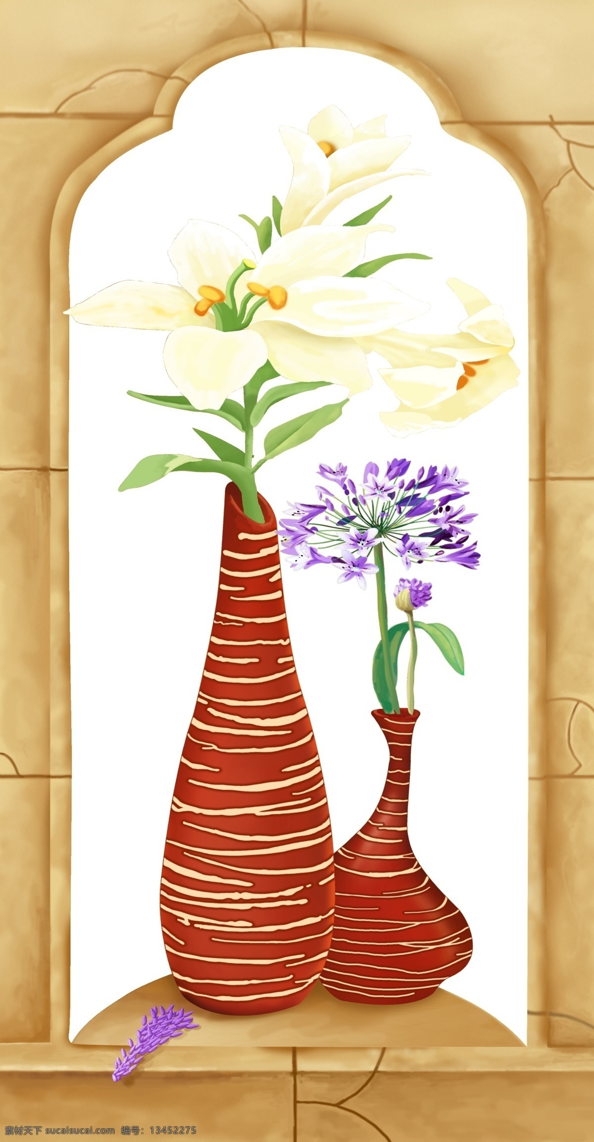 百合 花瓶 瓷砖 高清 背景 墙 百合花 背景墙 电视背景墙 效果图