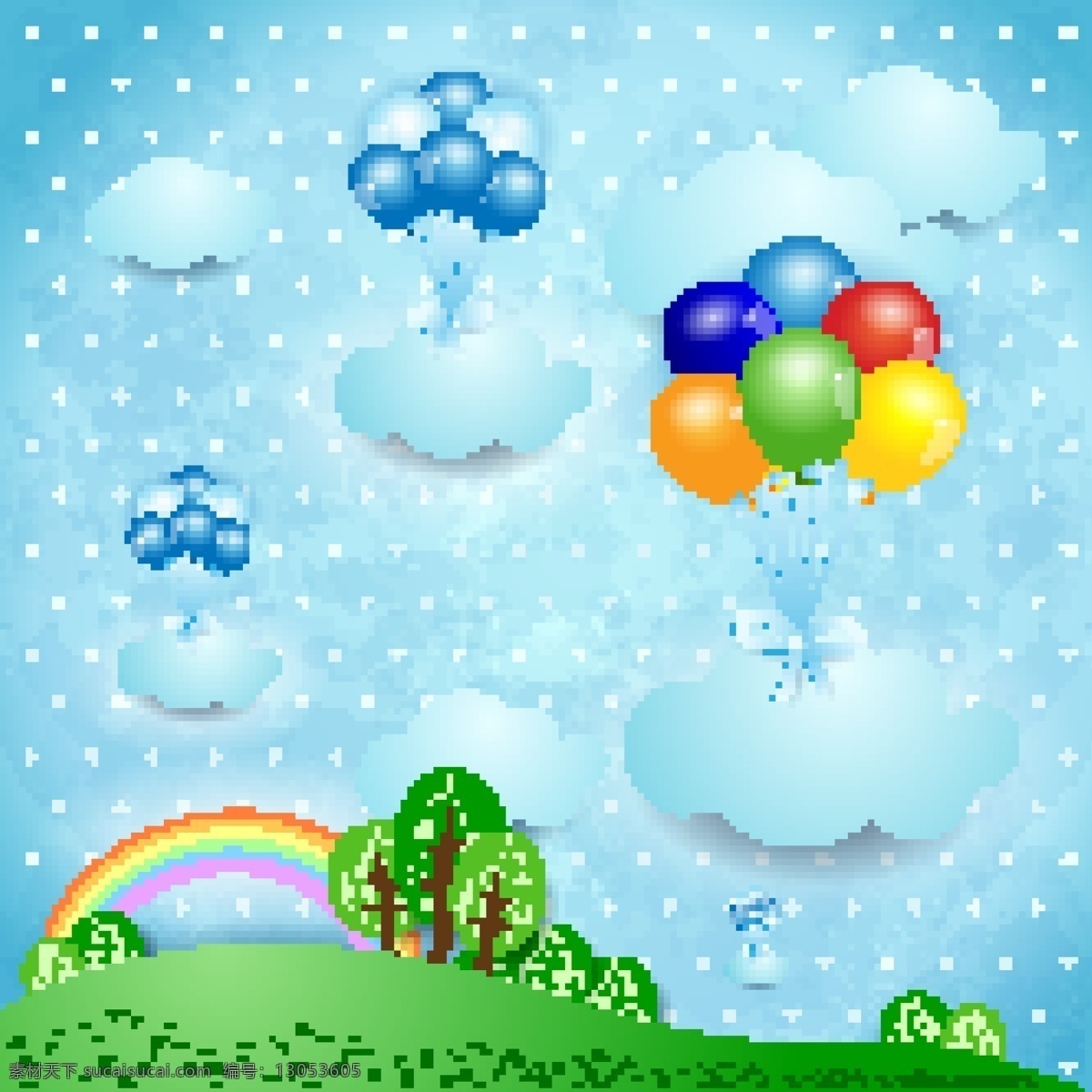 爱卡 通标 贴画 卡通 可爱 气球 天空 小树 标贴画 矢量图