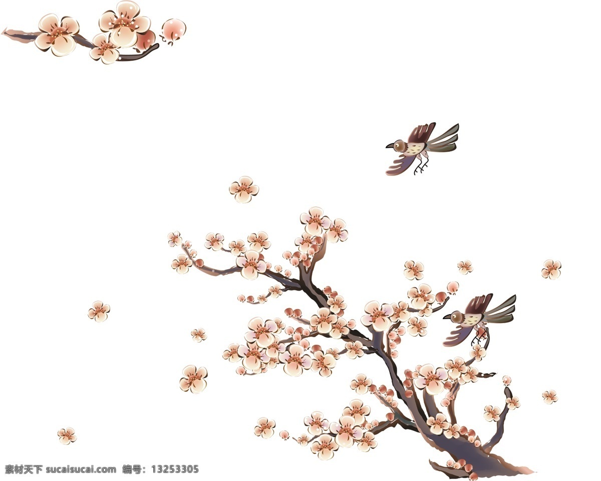 梅花电视墙 梅花 电视墙 小鸟 分层 源文件