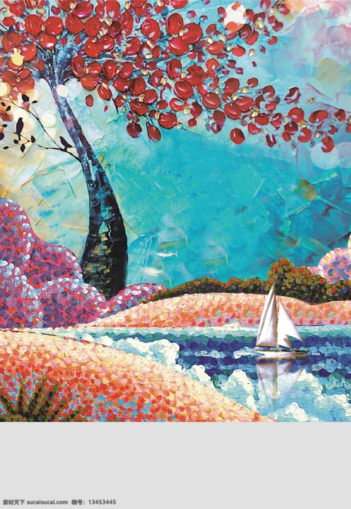 手绘 油画 客厅 装饰画 点状 花草树木 客厅装饰画 森林 艺术 优雅