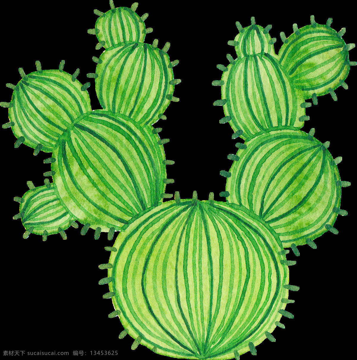 卡通 绿色 免扣素材 透明素材 有刺 圆形 植物 装饰图案 颗 仙人球 透明