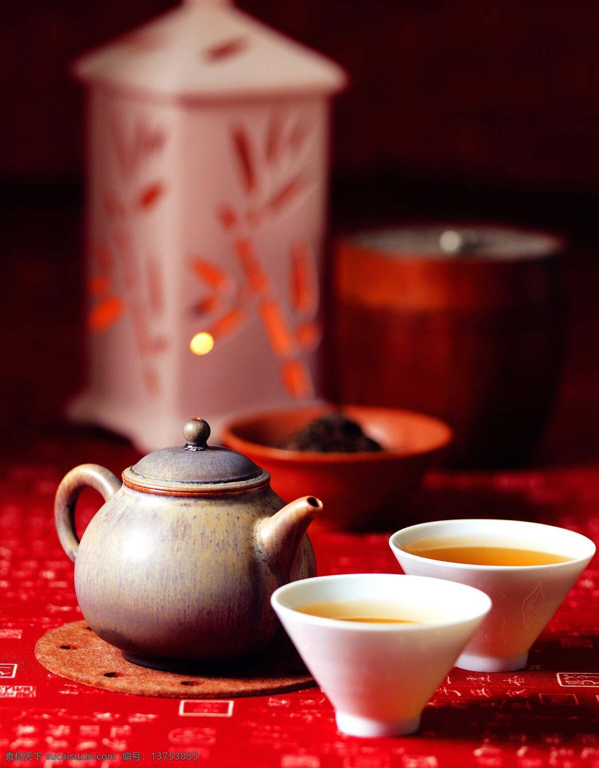 餐饮美食 灯笼 红布 红茶 摄影图库 饮料酒水 黑 瓷壶 白 瓷杯 黑瓷壶 白瓷杯 陶碗 psd源文件 文件 源文件