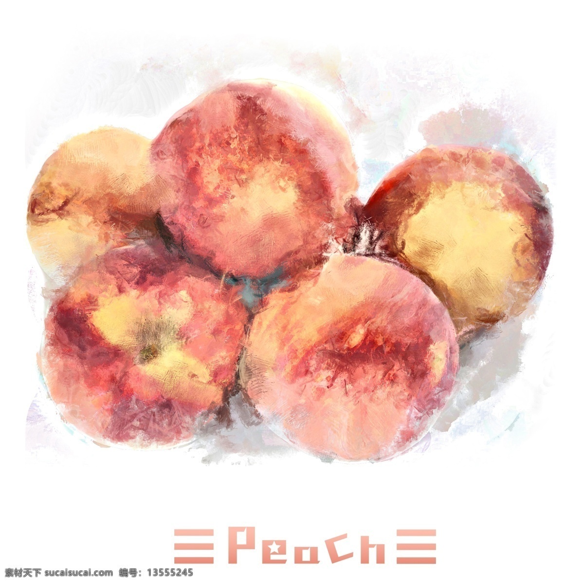 手绘 桃子 原创 商用 元素 展板 画册 图标 主图 绿色 水彩 创意 独特 线条 层叠 彩色 水墨 颜料 厚重 形状 海报 宣传 装饰 水果 蔬菜 健康 生活 日常 理念 环保 插画 艺术 夏天 红色 美化