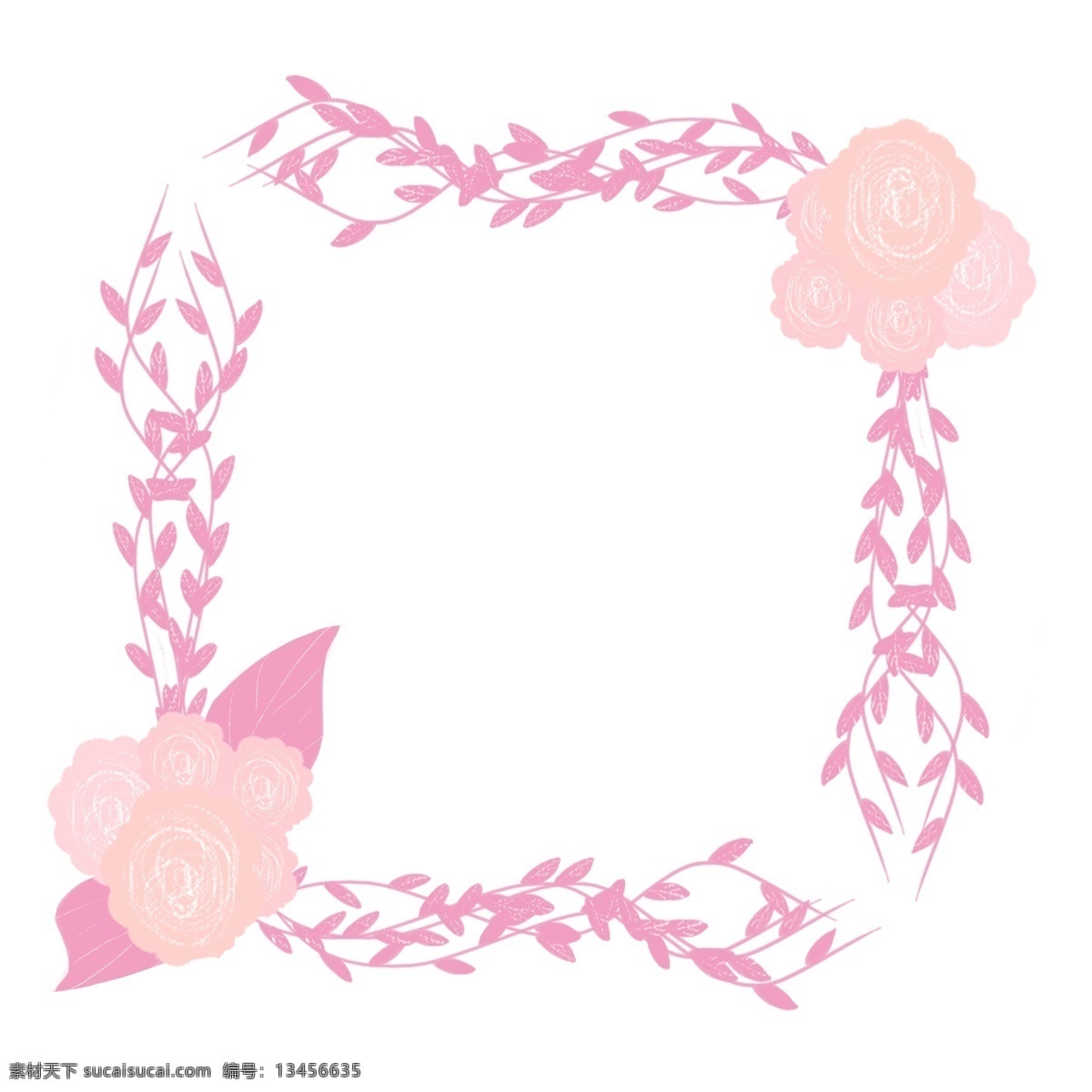 婚礼 边框 装饰 插画 小花边框 粉色的边框 粉色的小花 粉色的叶子 植物边框 漂亮的边框 创意边框