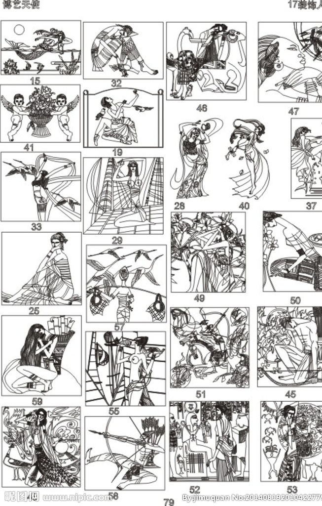 雕刻图 线描图 磨花玻璃图 画册 底纹花纹 背景底纹 底纹边框