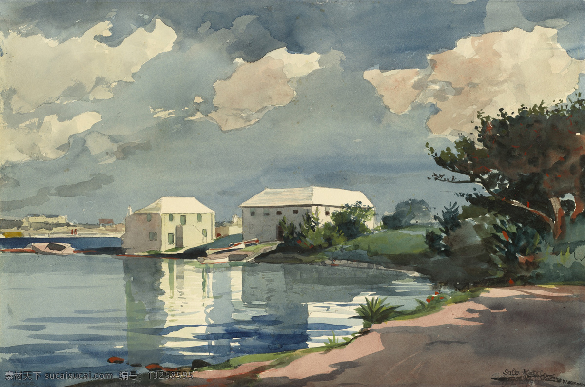 风景油画 风景 油画 模板下载 国外油画 海岸 海滩 绘画书法 景观 设计素材 弗兰斯 哈尔斯 油画作品 著名油画 西方古典油画 艺术 百慕达 写实 美国画家 国家美术馆 温斯 洛霍 默 作品 文化艺术 psd源文件