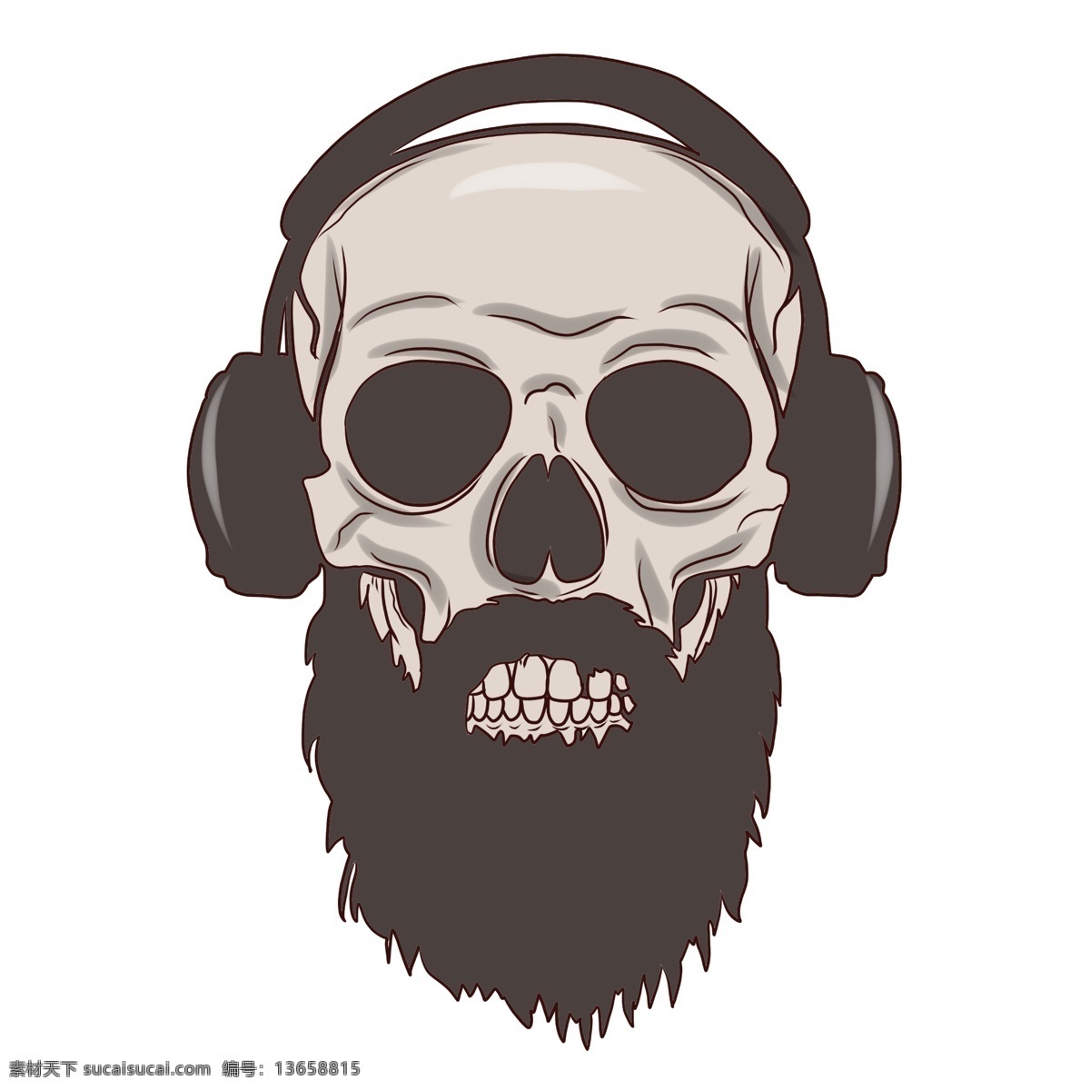 长 大胡子 的卡 通 骷髅 大胡子骷髅 卡通骷髅头 黑色的耳机 戴 耳机 骷髅头 骷髅头插画