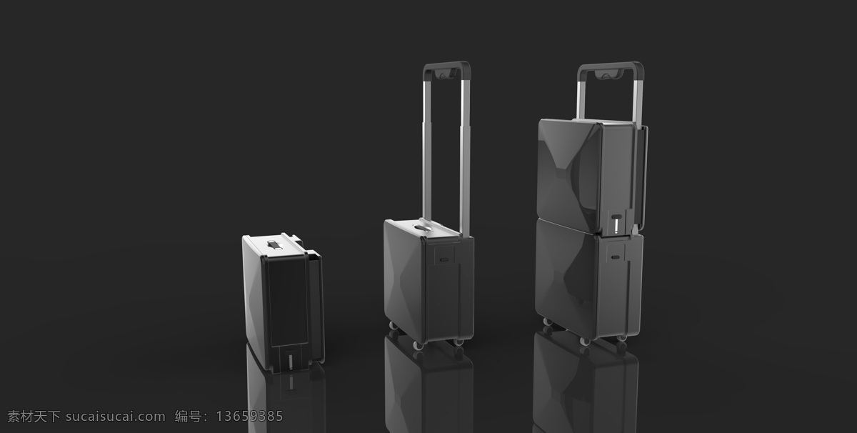原创 简洁 多功能 组合式 行李箱 3d 模型 组装 stp