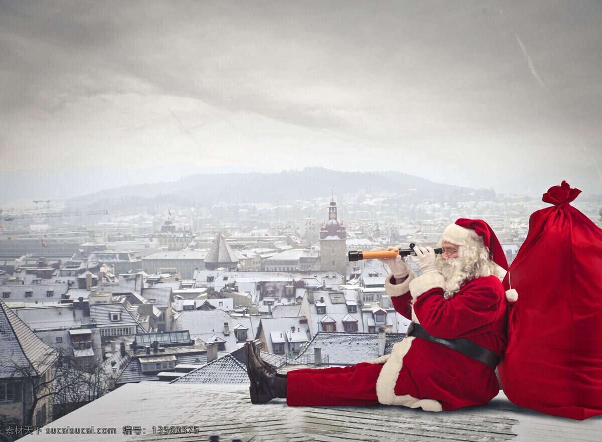 坐在 天台 上 圣诞老人 城市 建筑 礼物 男人 人物 生活人物 职业人物 人物摄影 国外人物 人物图片