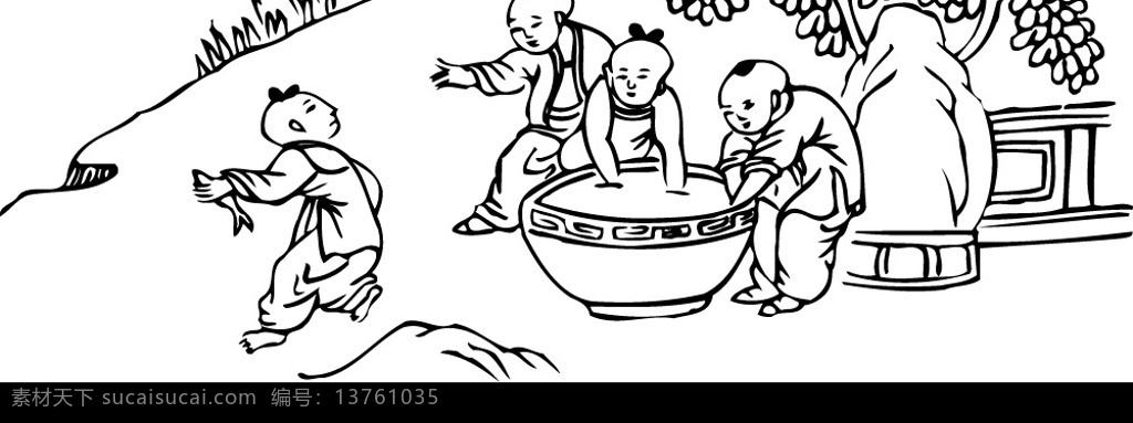 中国 古代 儿童 中国古代儿童 小孩 矢量 黑白 孩子 矢量人物 儿童幼儿 矢量图库