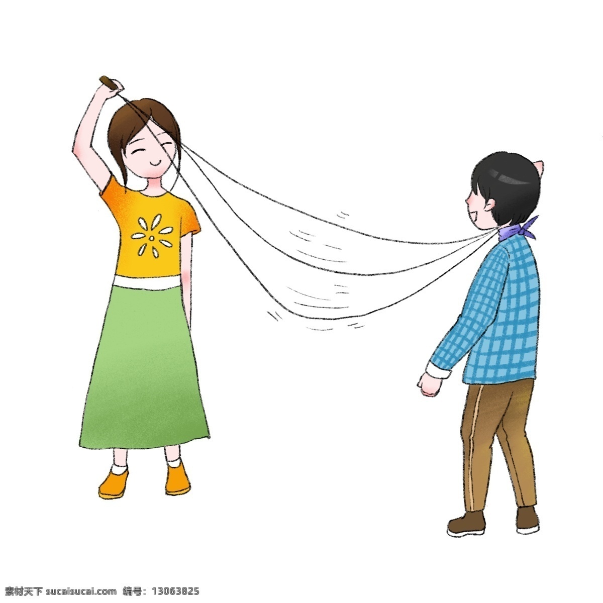 卡通 手绘 男孩 女孩 开心 玩 跳绳 卡通手绘 水彩 彩色 卡通人物 玩耍 做游戏 绳 创意设计