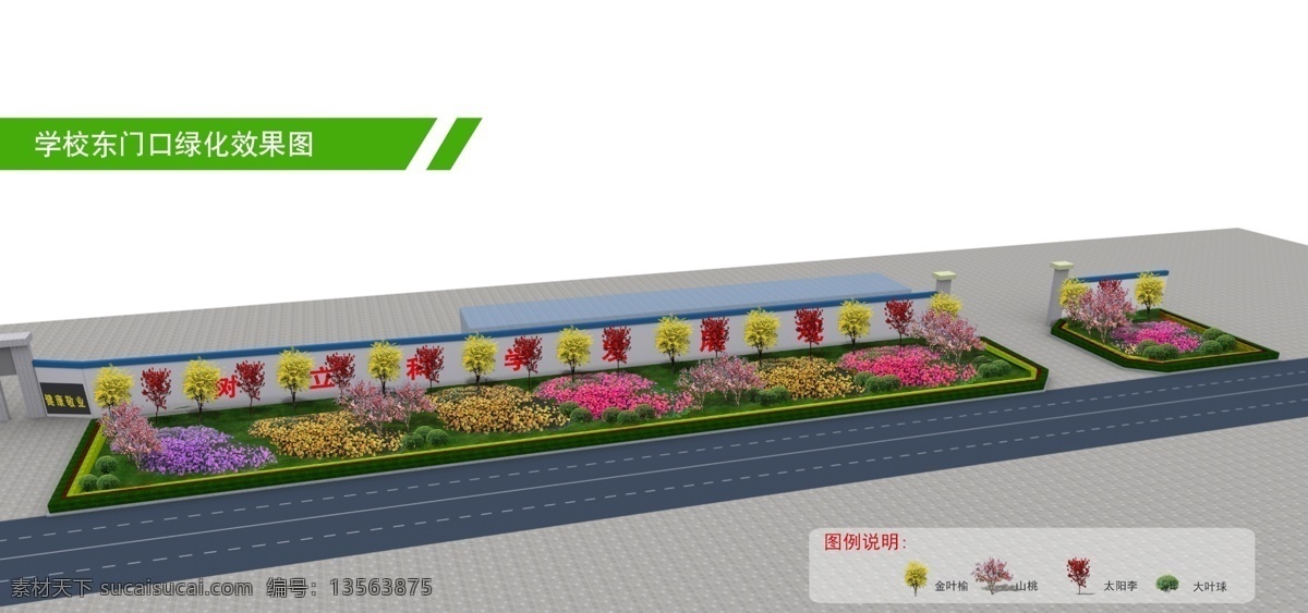 学校 围墙 绿化带 绿地 改造 效果图 学校围墙 绿化 树种