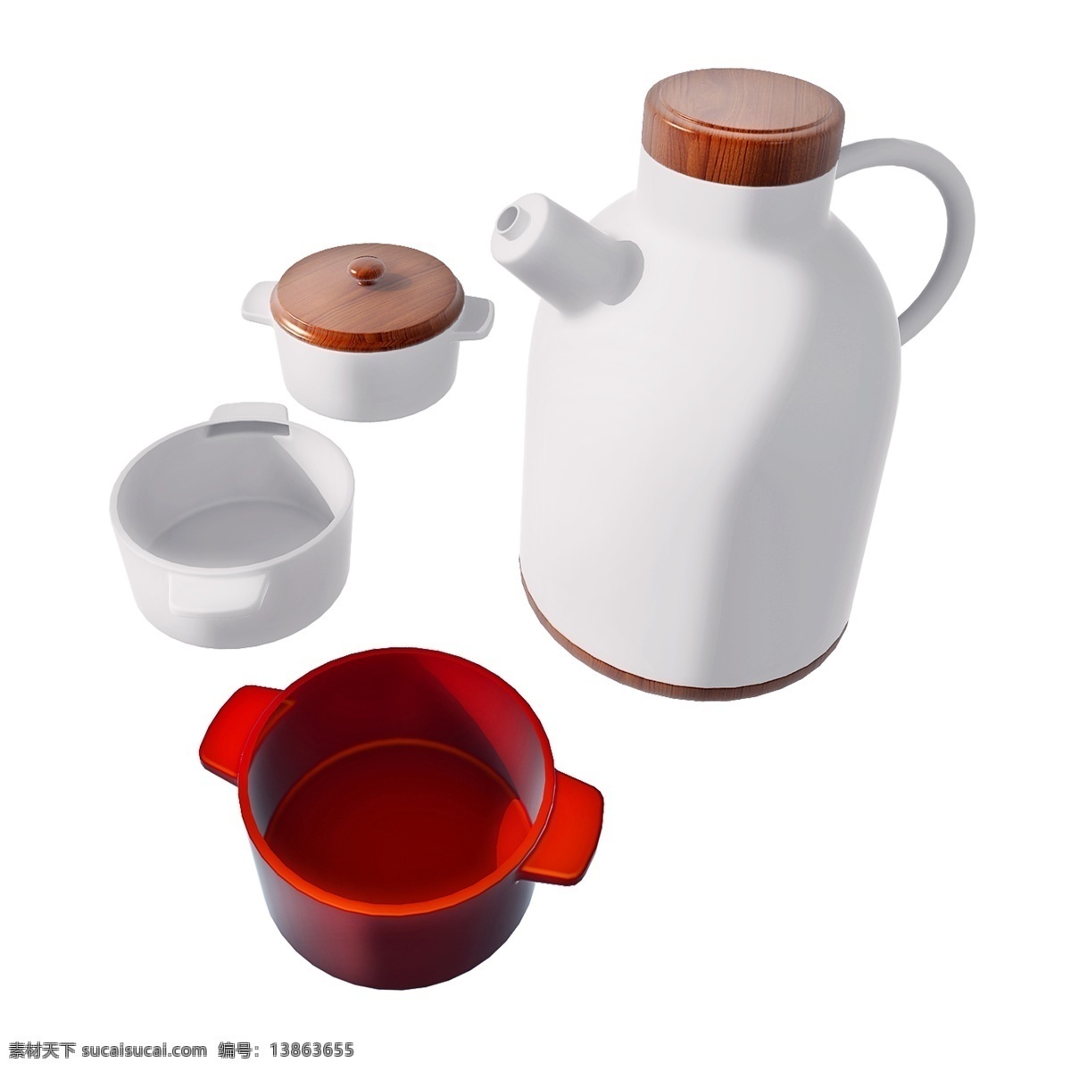立体 茶具 图 茶叶罐 开水壶 喝茶 茶壶 茶杯 泡茶 质感 精致 木质 png图 套图 创意