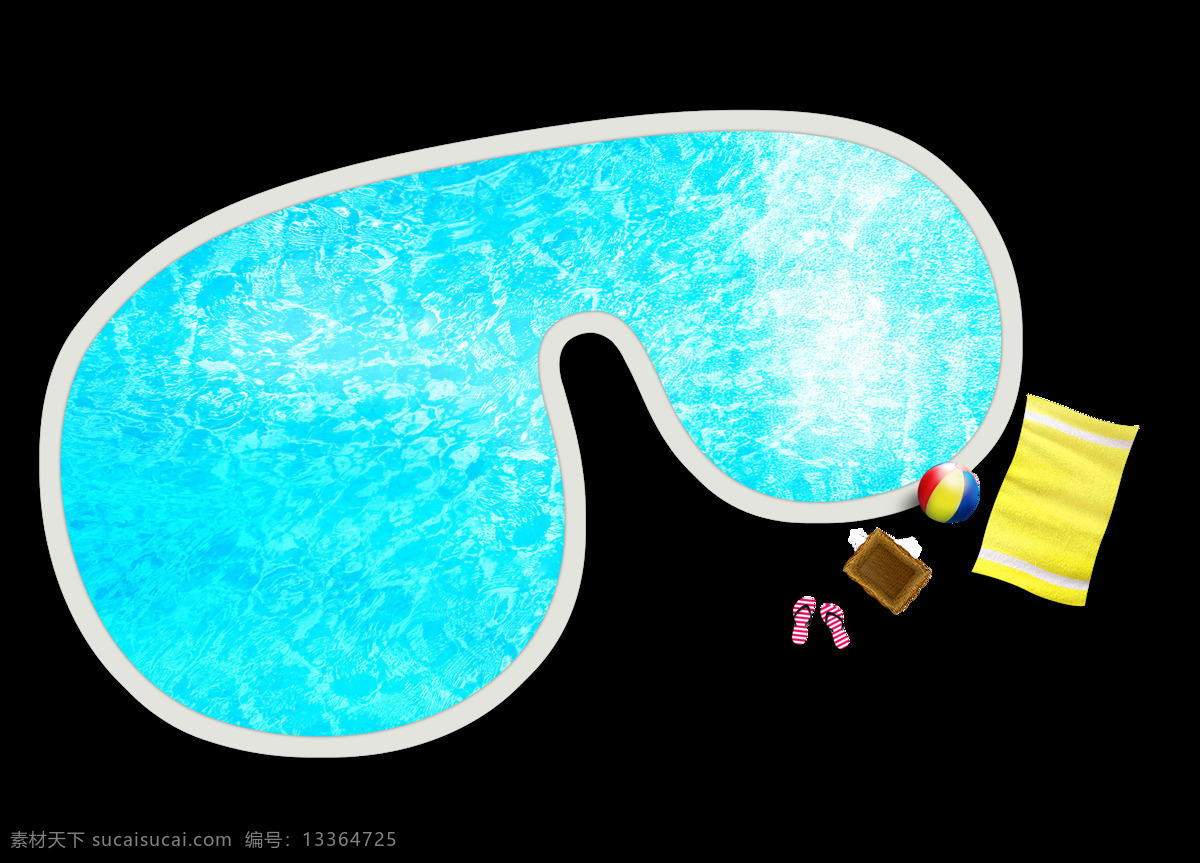 卡通 蓝色 泳池 旅游 季 元素 沙滩球 拖鞋 旅游季 png元素 免抠元素 透明元素