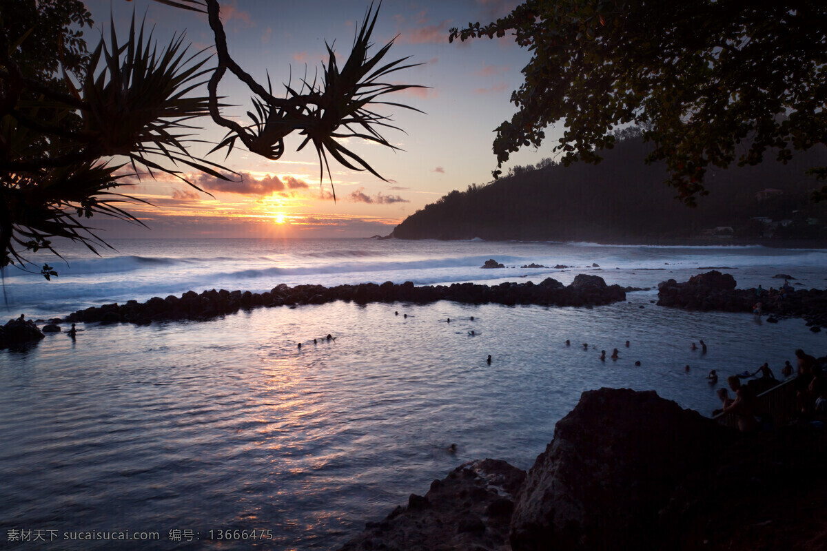 壁纸 风景 海边 海滩 景观 美景 日出 滩 夕阳 自然 树枝 云彩 美丽自然 自然风景 自然景观 psd源文件