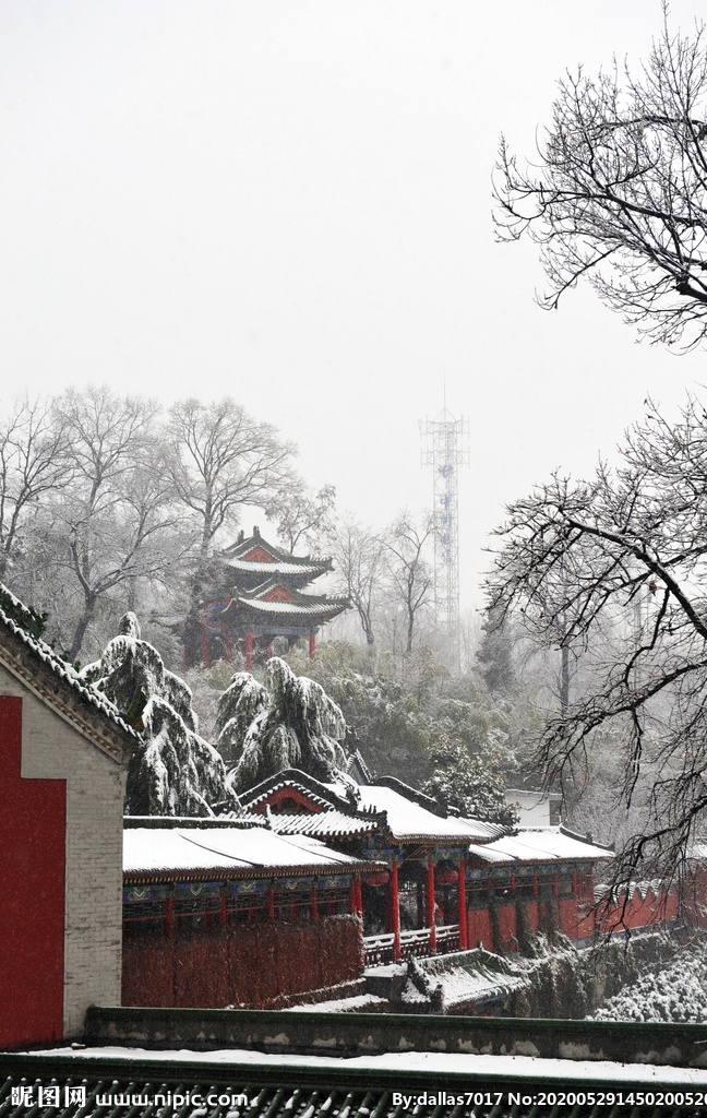 雪景道观 楼观台 寺庙 雪景 中国风 自然景观 风景名胜