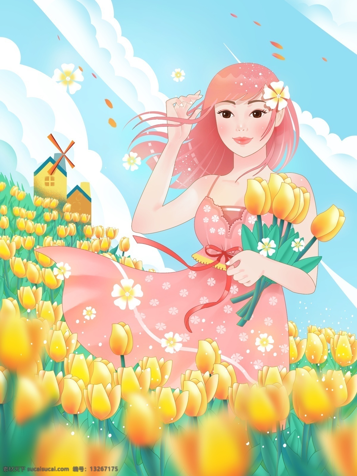 郁金香 春天 小 清新 插画 花朵 小清新 节气