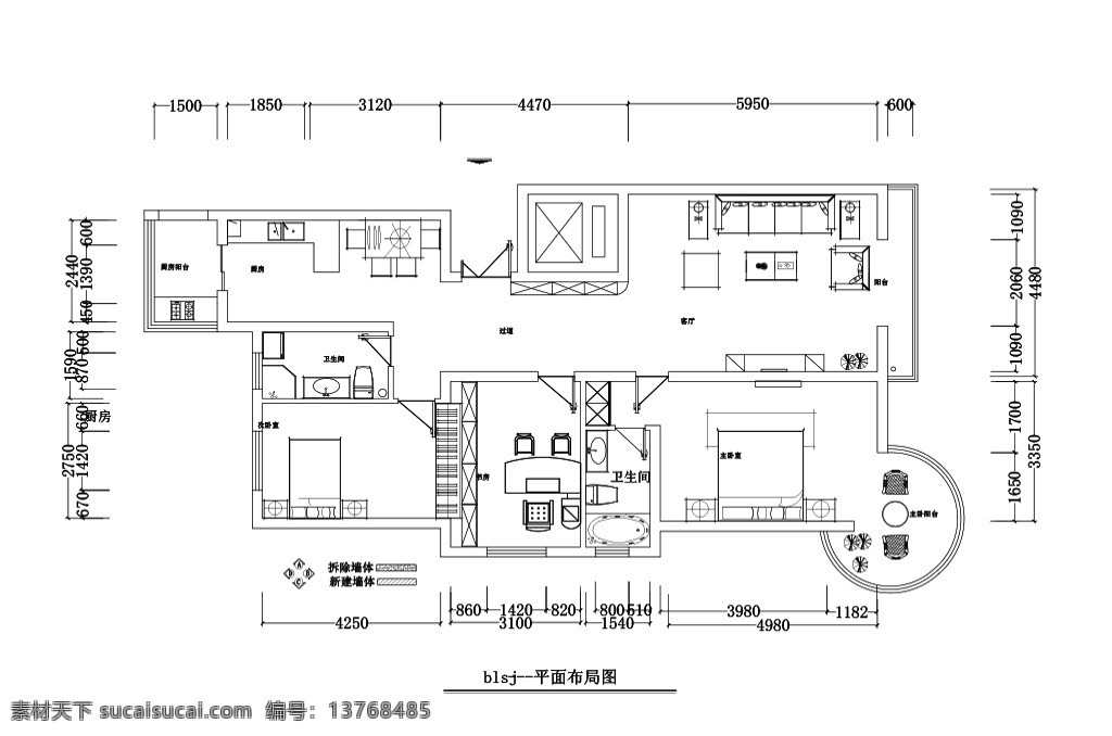 新 中式 两 室 厅 平面图 室内设计 室内装饰 家装 卧室 客厅 cad 新中式 两室