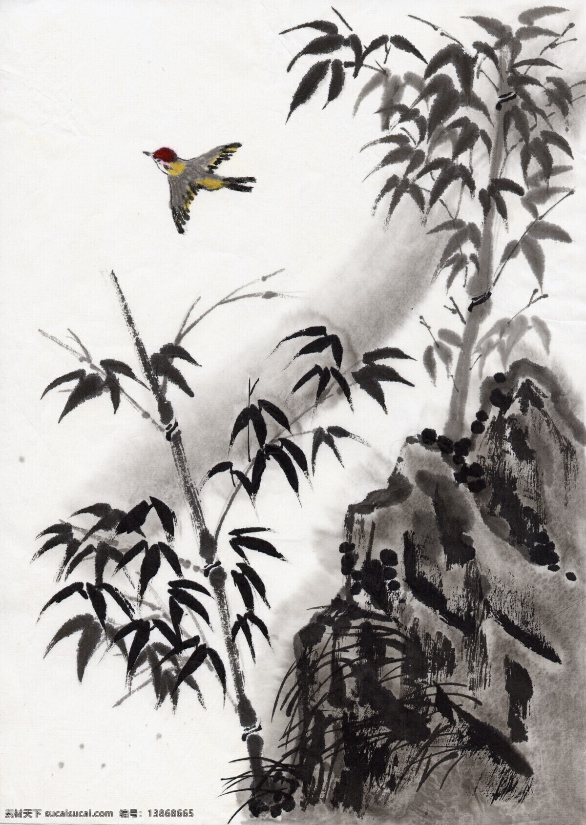 山水画 水墨 小鸟 竹子 山水画鸟竹子 风景 生活 旅游餐饮