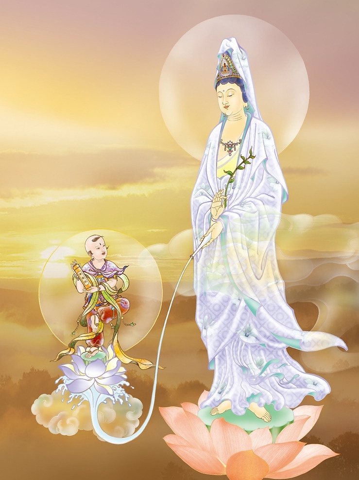观世音菩萨 佛 菩萨 三十三观音 古代线描图 清爽插画 佛教人物 文化艺术 宗教信仰