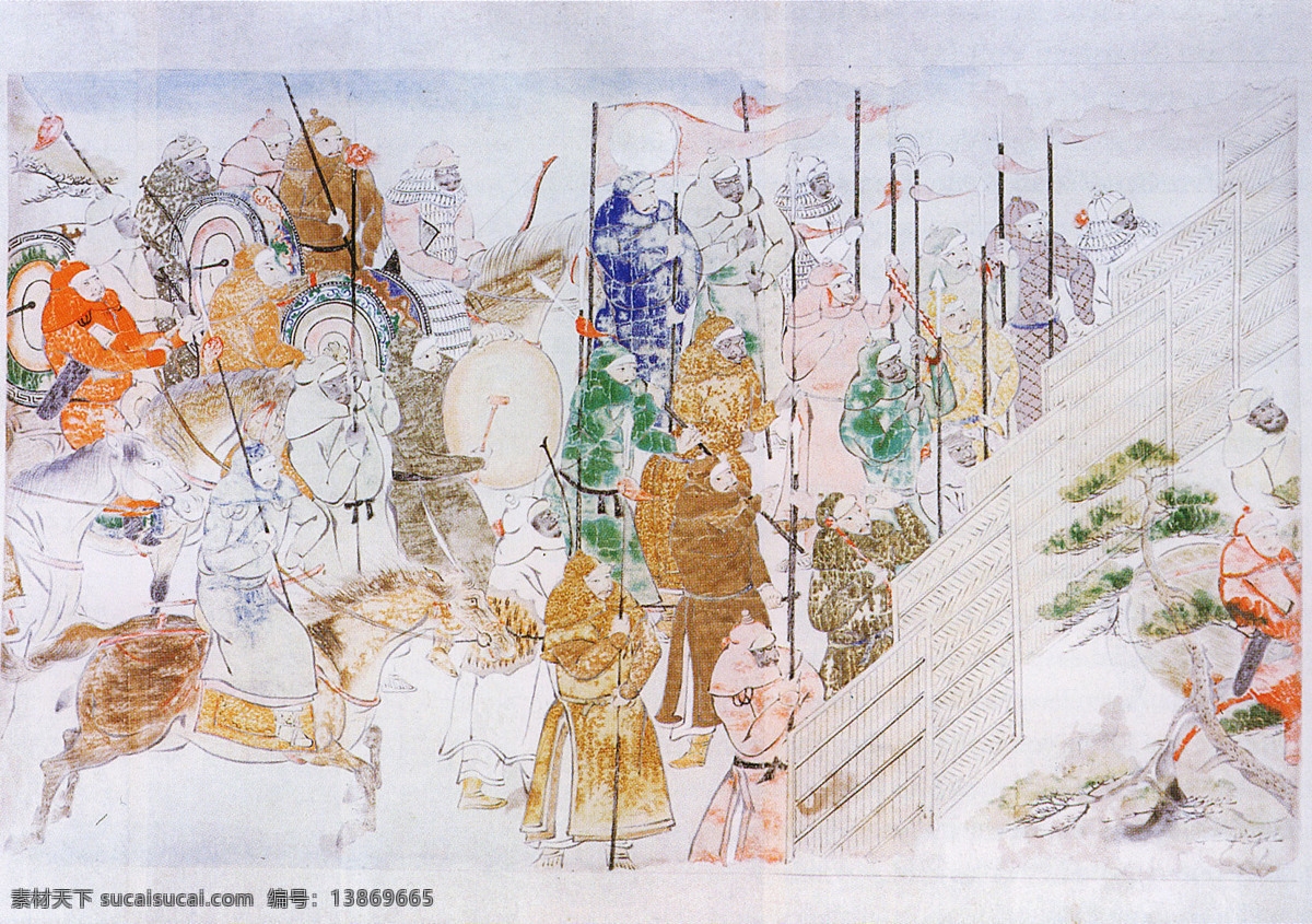 蒙古国绘画 蒙古国 蒙古 绘画 美术 壁画 战争 士兵 绘画书法 文化艺术