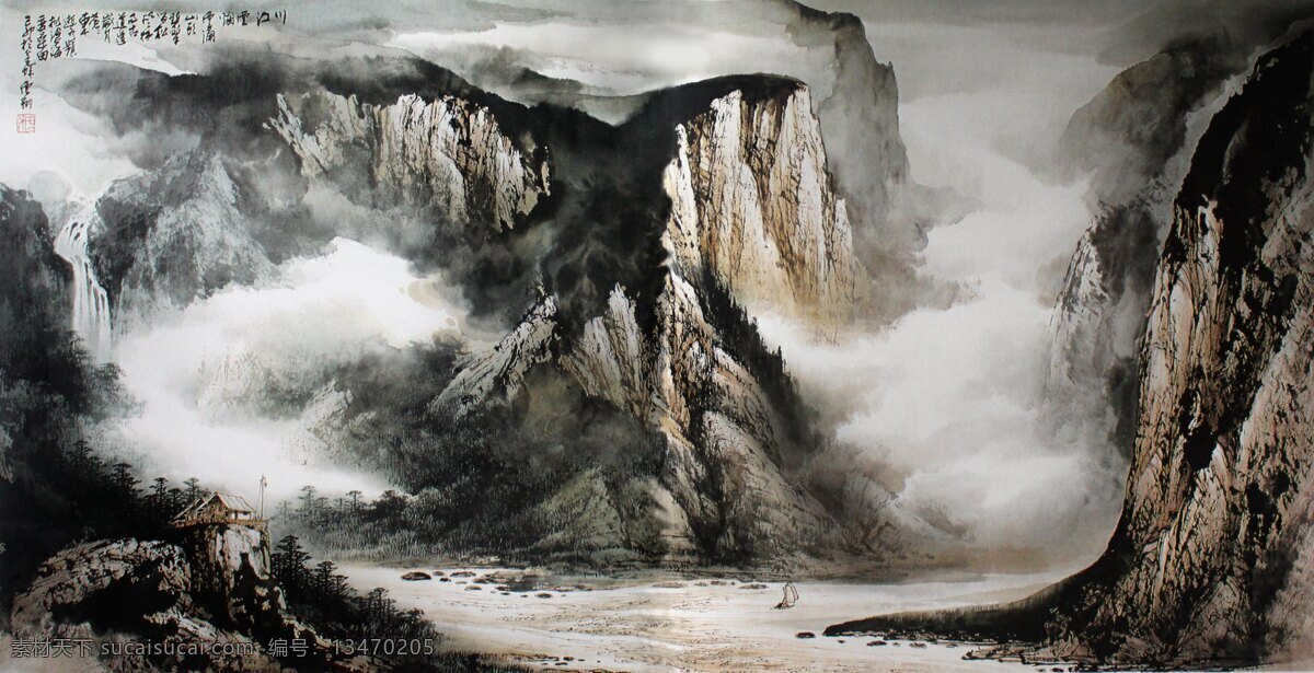 川江云烟 川江 烟云 山水画 中国画 长江 峡谷 名家 施云翔 写意 水墨 山水画1 绘画书法 文化艺术
