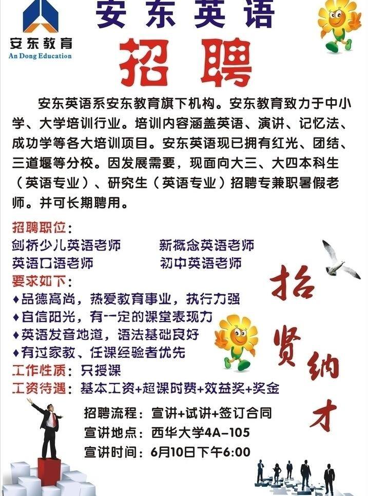 安东 英语 招聘 展板 卡通 立方体 商业人物 向日葵 鹰 招贤纳才 矢量 其他展板设计