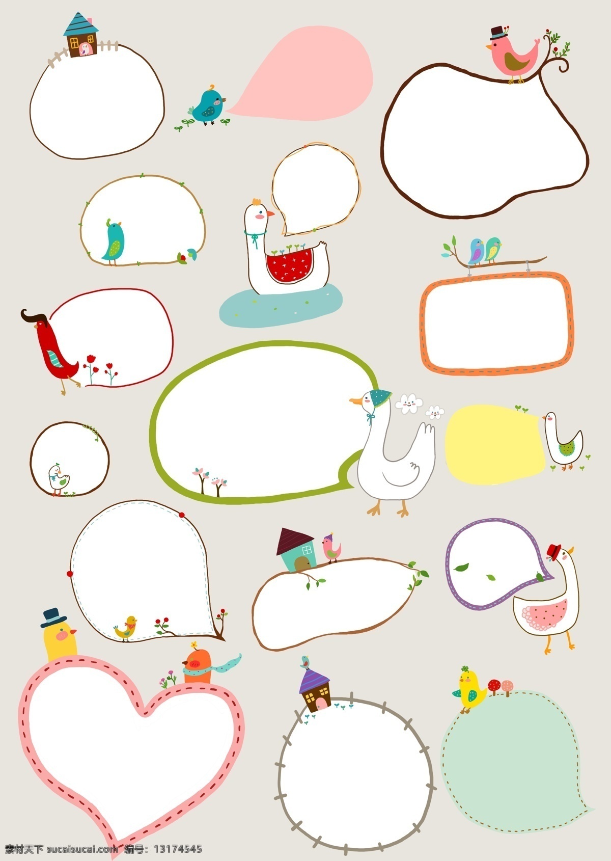 白色 小鸟 对话框 psd素材 边框 插画 白色小鸟 psd源文件