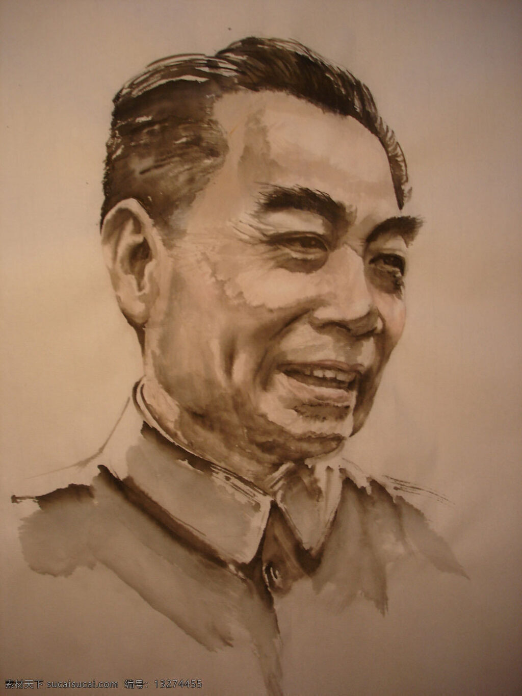 周恩来 国画 国画人物 绘画书法 水墨画 水墨人物 文化艺术 设计素材 模板下载