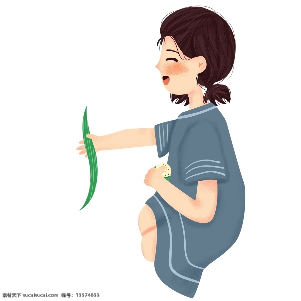 卡通 小 清新 粽叶 女孩子 小清新 插画 女孩 人物 端午节 五月初五