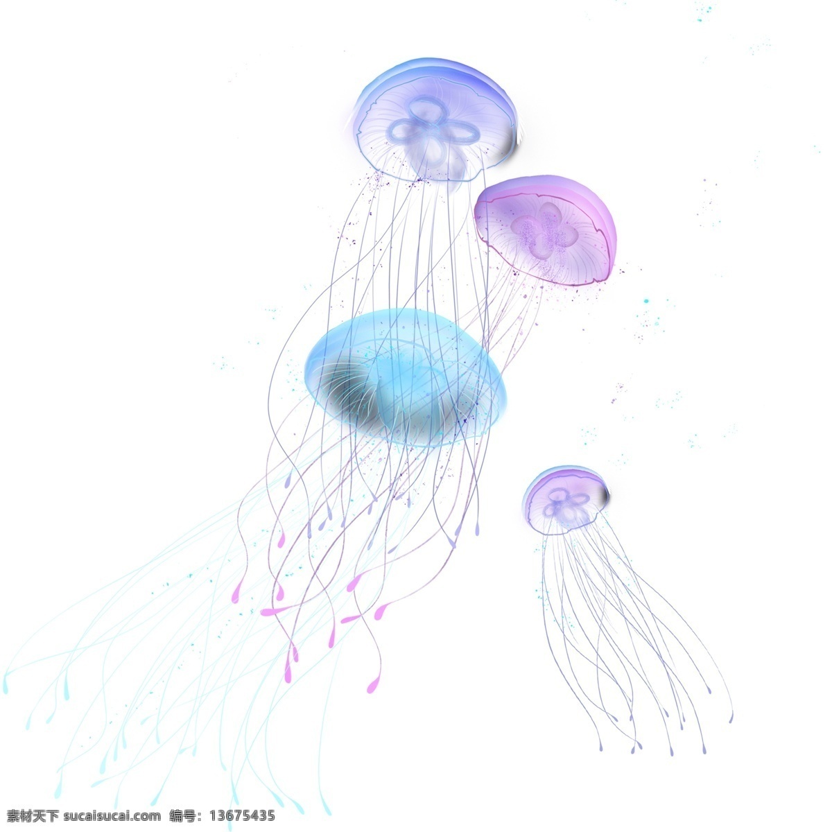 手绘 多彩 海洋生物 水母 原创 元素 原创元素 大海 伞状 彩色水母 水彩