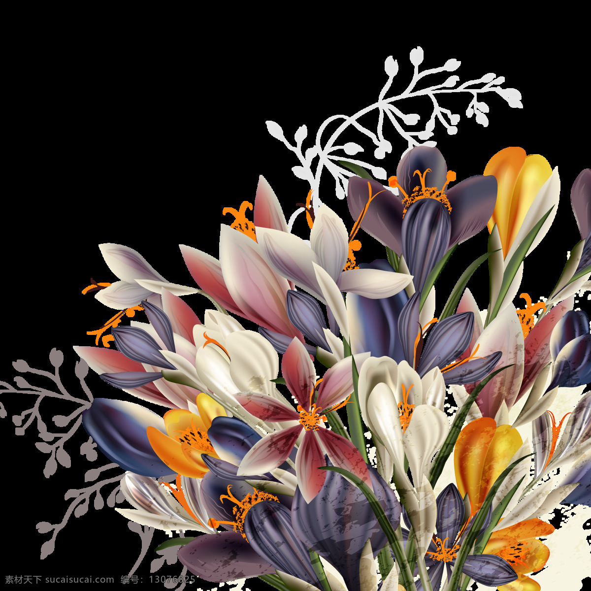 清新 百合花 花朵 花束 装饰 元素 花瓣 花材素材 捧花 装饰元素